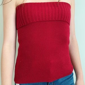 Strapless Red Knit Top